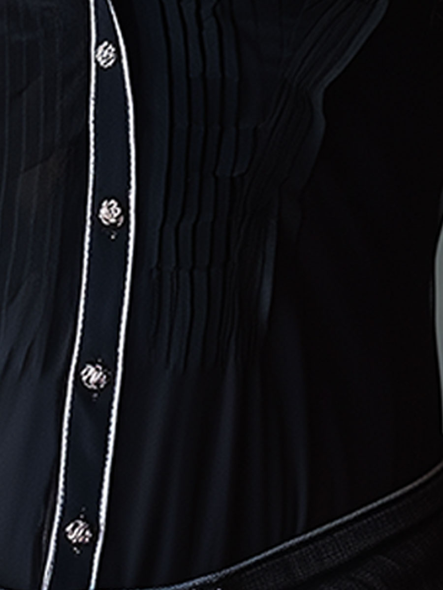 Vintage Embroidered White-trimmed Black Chiffon Collared Short-sleeved Shirt