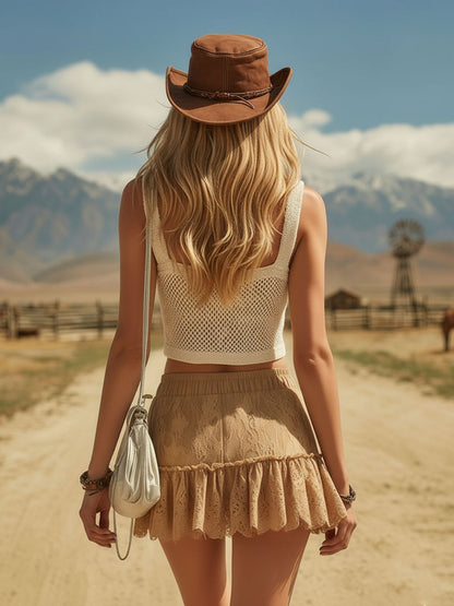 A Lightweight Knit Top And Lace Skirt Set