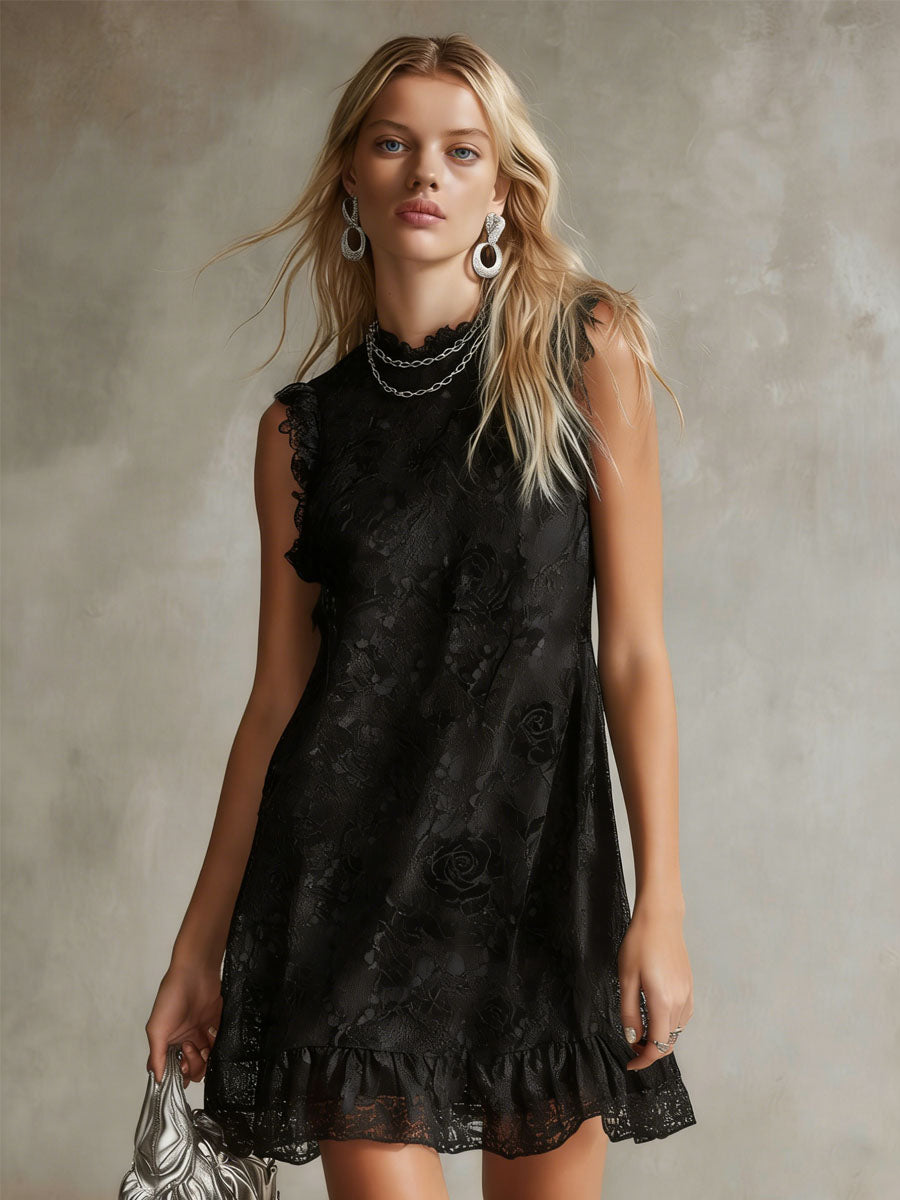 Black Lace Sleeveless Mini Dress
