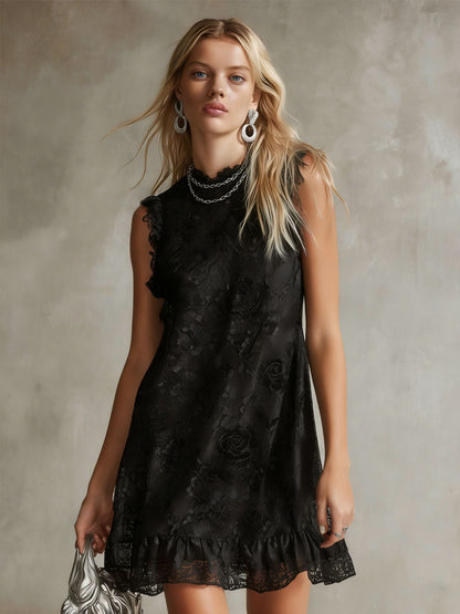 Black Lace Sleeveless Mini Dress