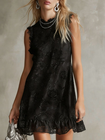 Black Lace Sleeveless Mini Dress