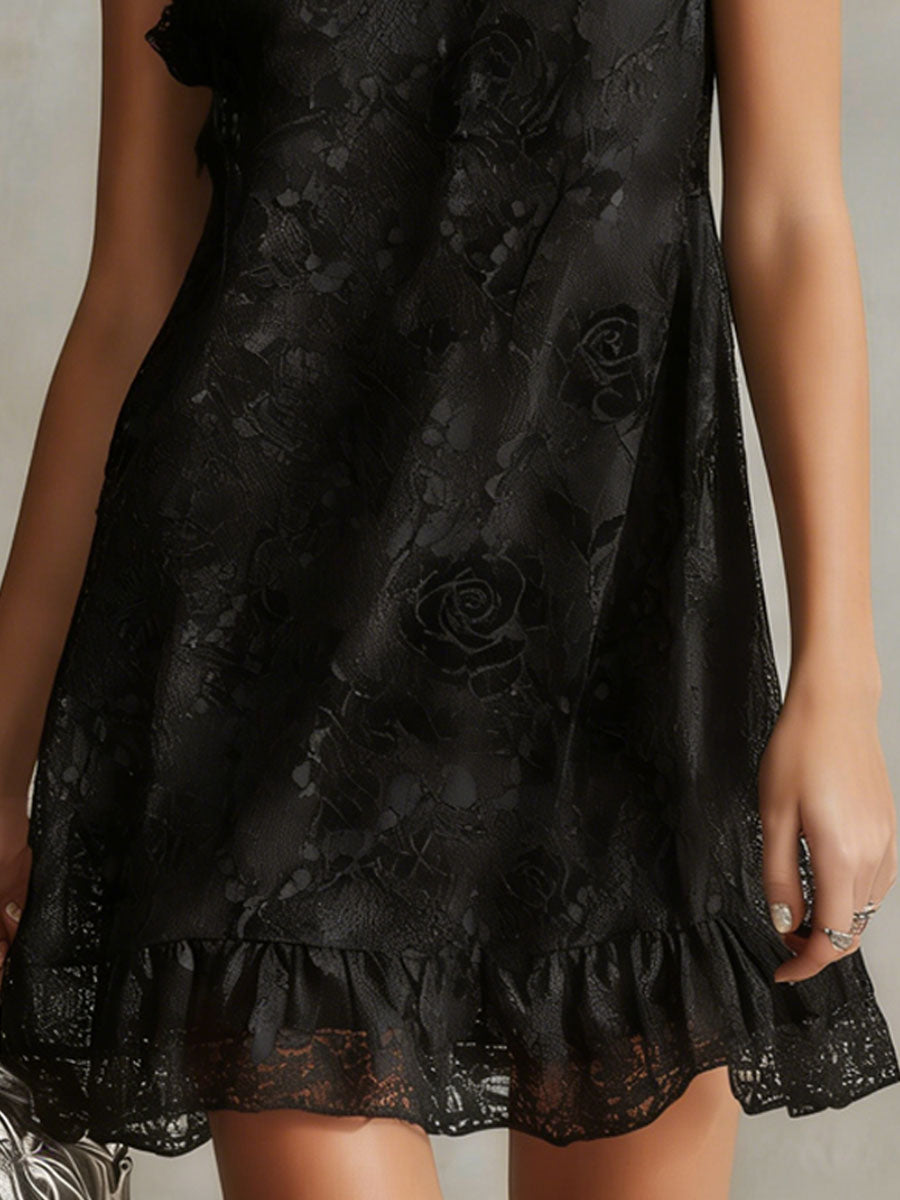 Black Lace Sleeveless Mini Dress