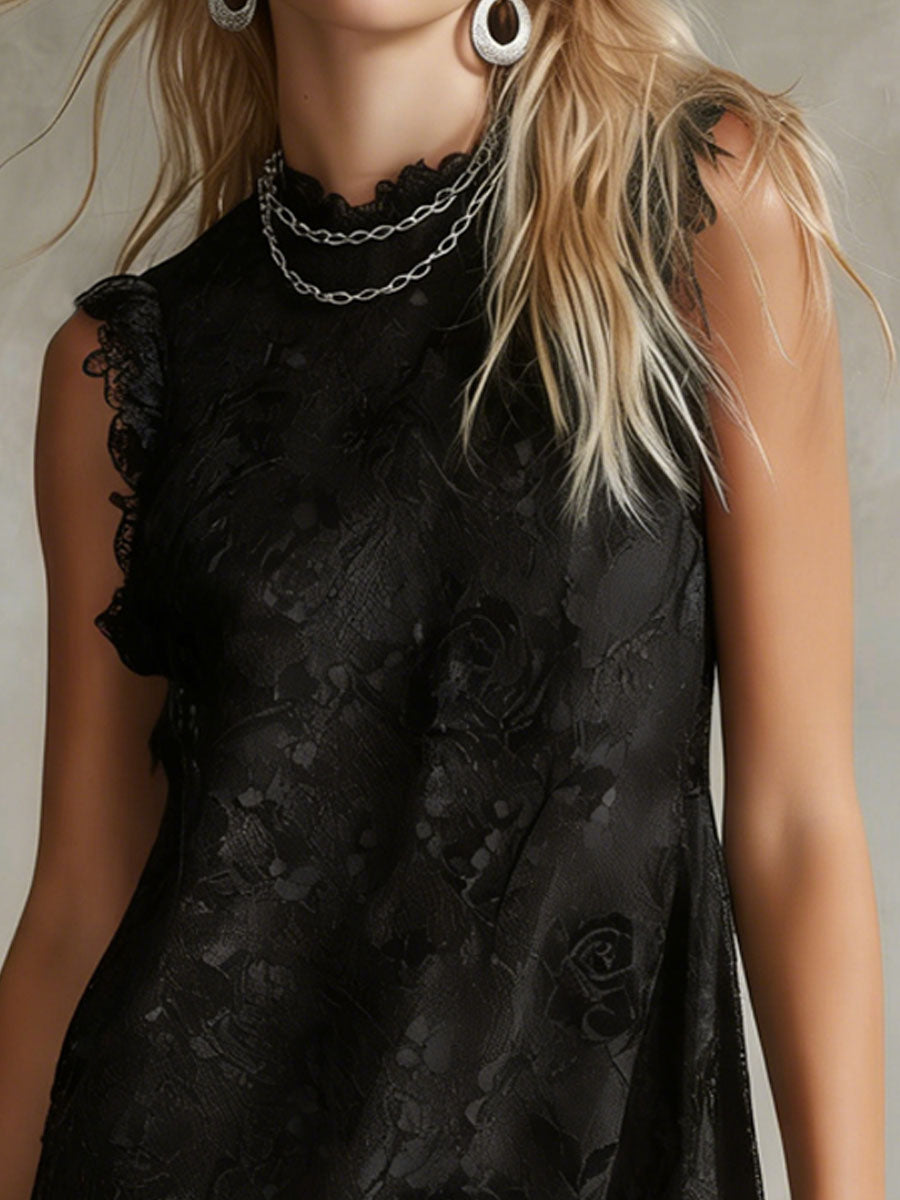 Black Lace Sleeveless Mini Dress