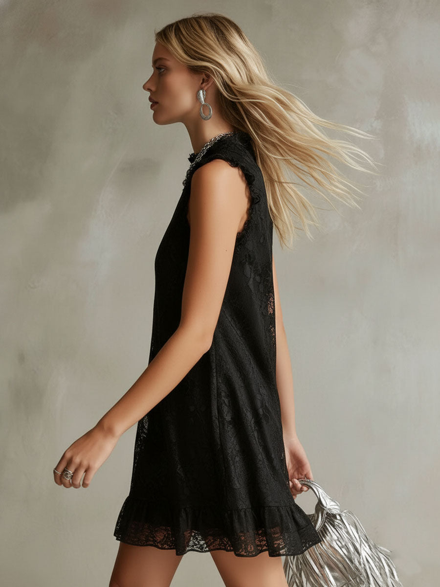 Black Lace Sleeveless Mini Dress