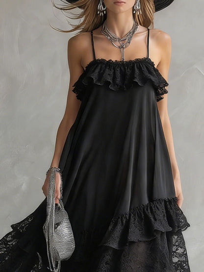 Black Chiffon And Lace Sleeveless Maxi Dress