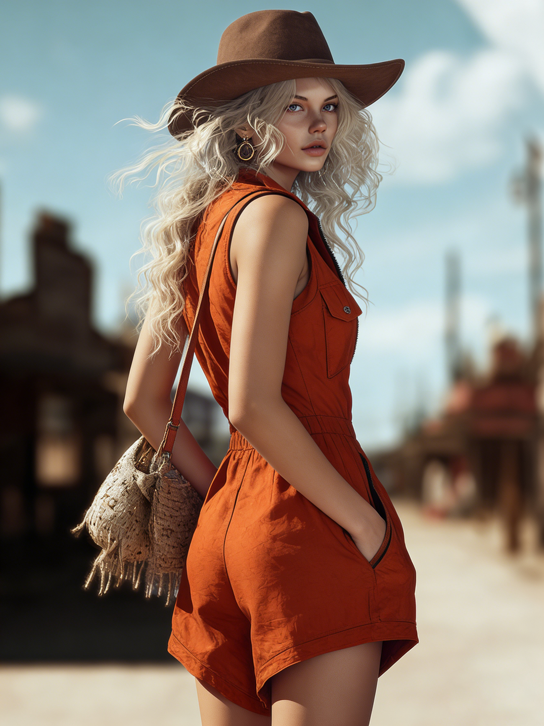 Bohemian Western-Style Collared Sleeveless Zip-Front Jumpsuit