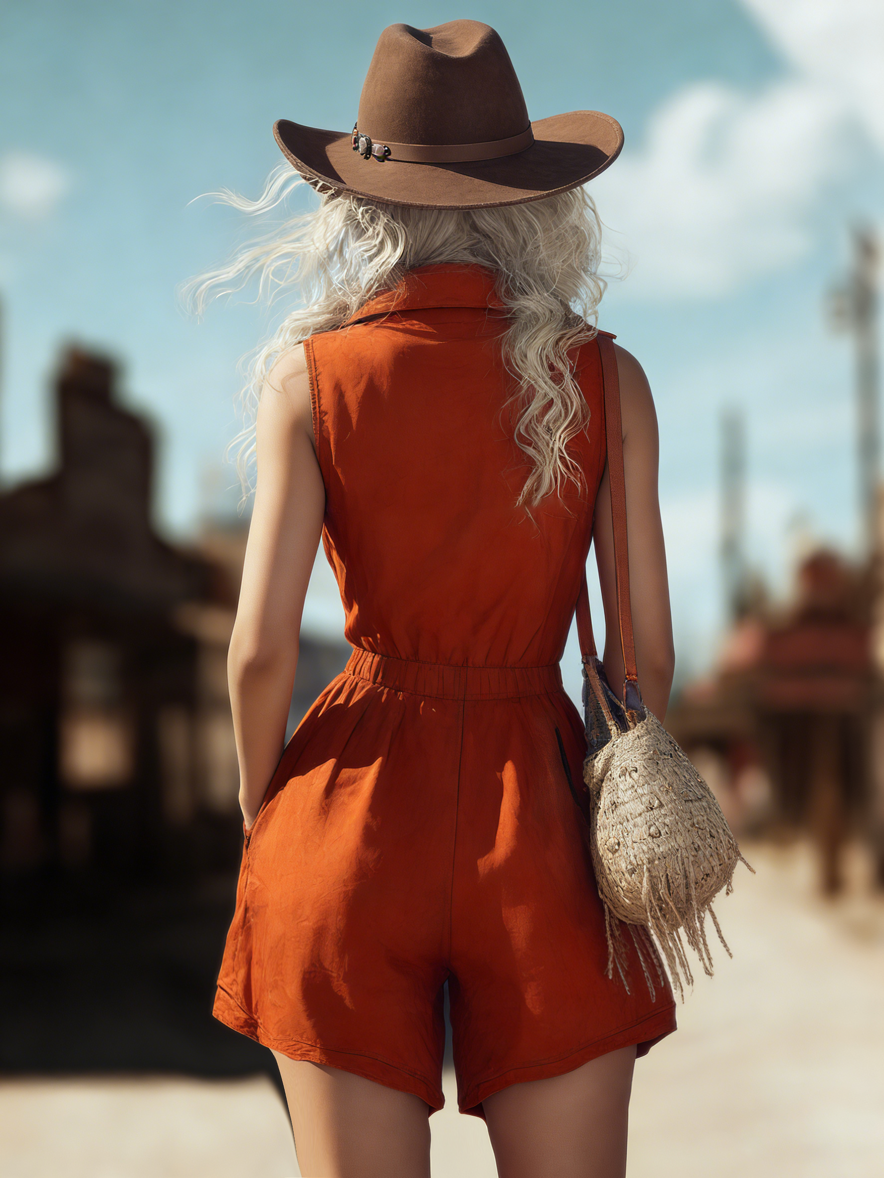 Bohemian Western-Style Collared Sleeveless Zip-Front Jumpsuit