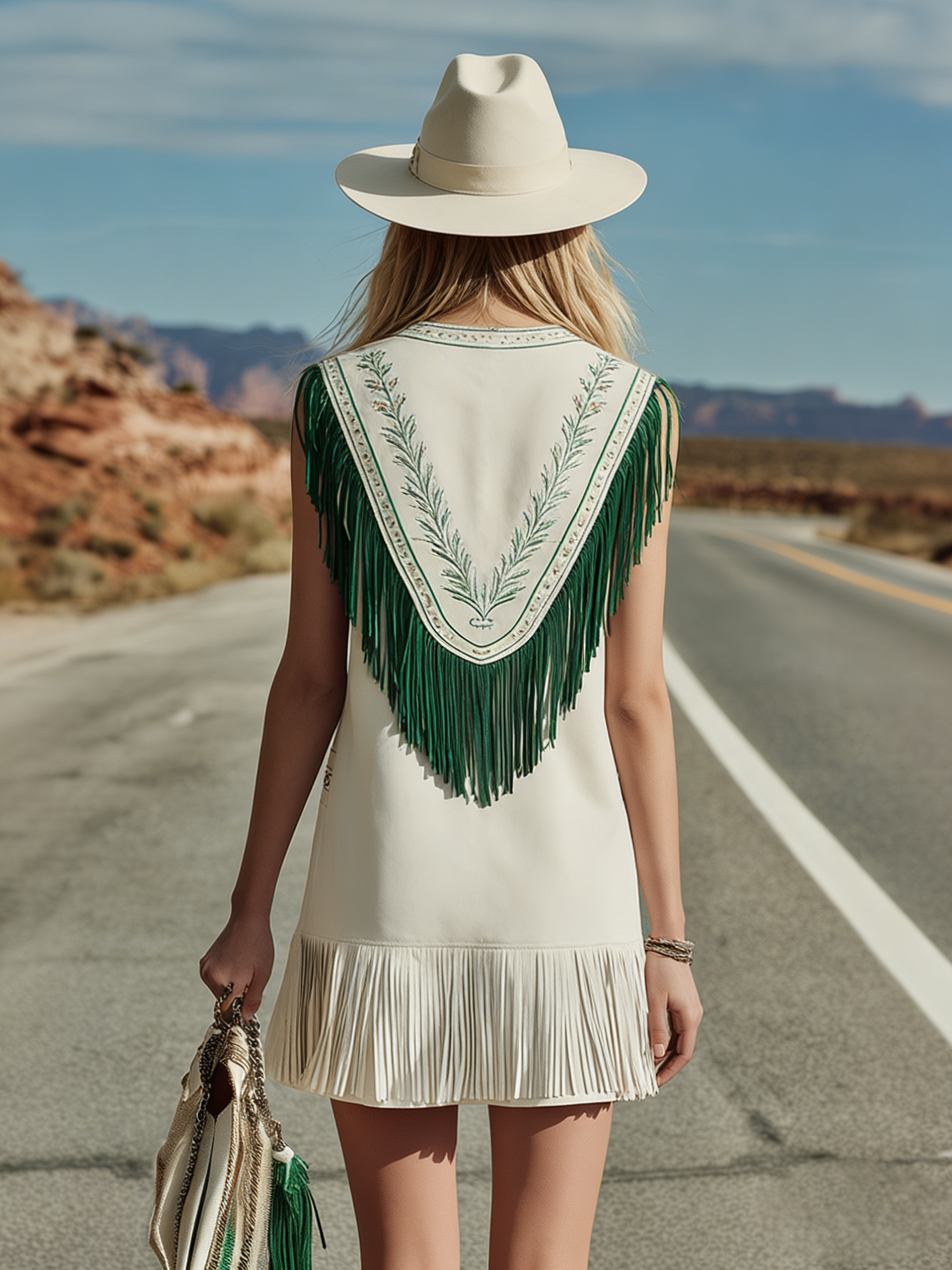 Bohemian Style V-neck Sleeveless Embroidered Tassel Mini Dress