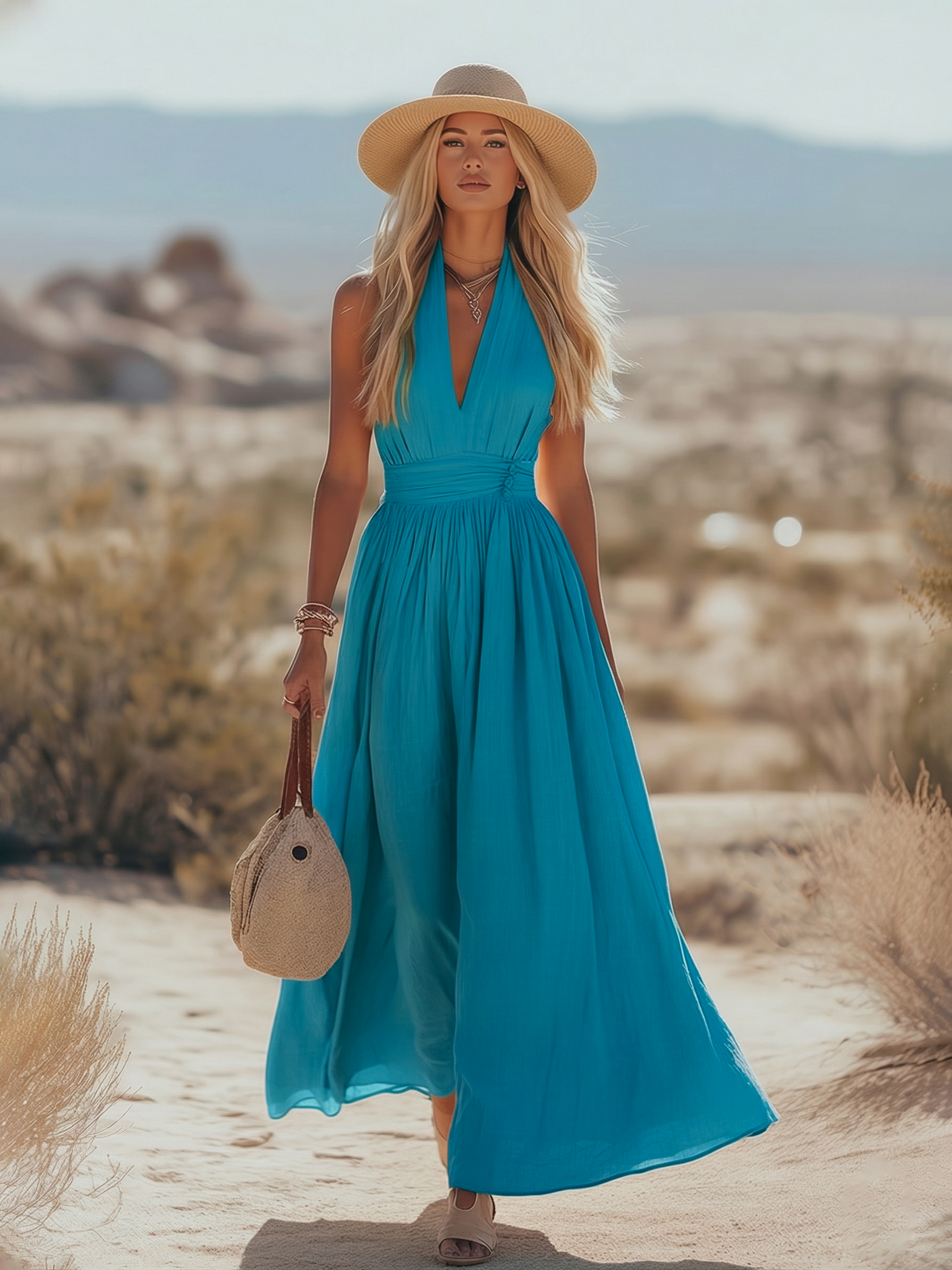 Bohemian West Resort Elegant Sleeveless Cotton Linen Dress