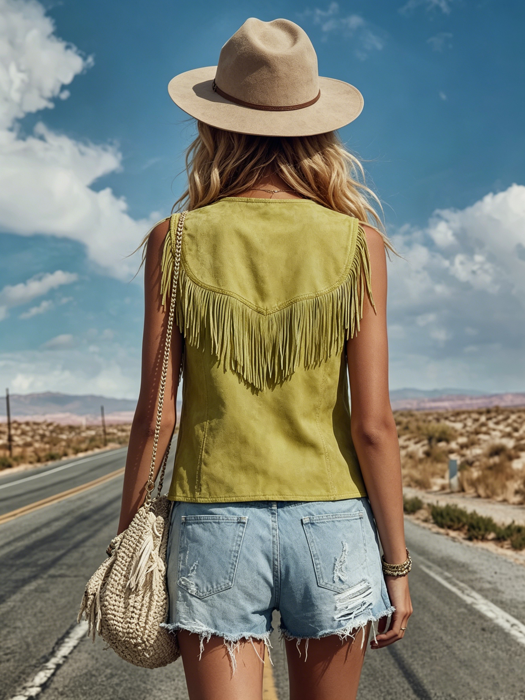 Western-style Sleeveless V-neck Tassel Solid Color Vest