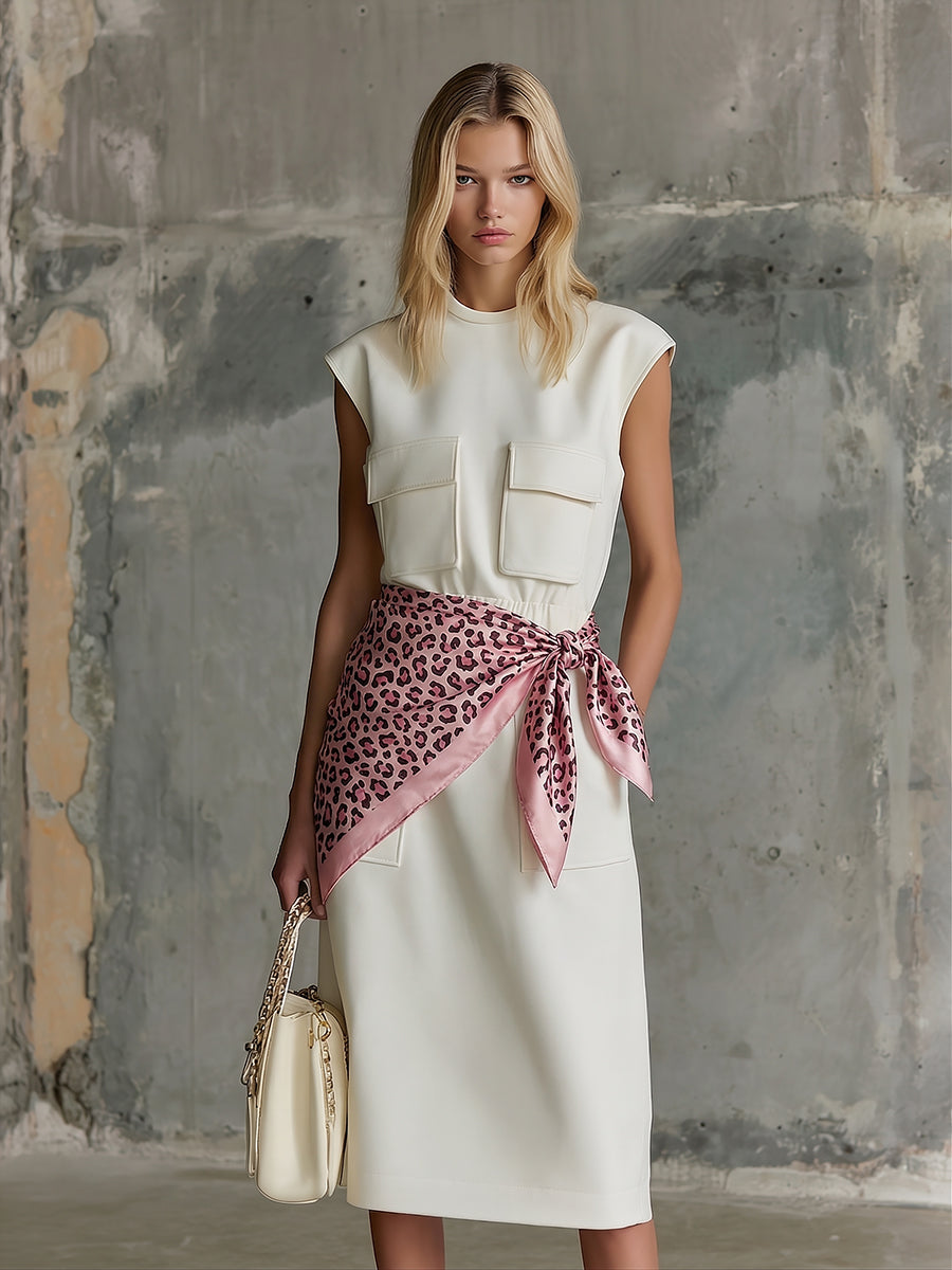 Sporty Stylish Crew Neck Sleeveless Multi-Pocket Midi Dress