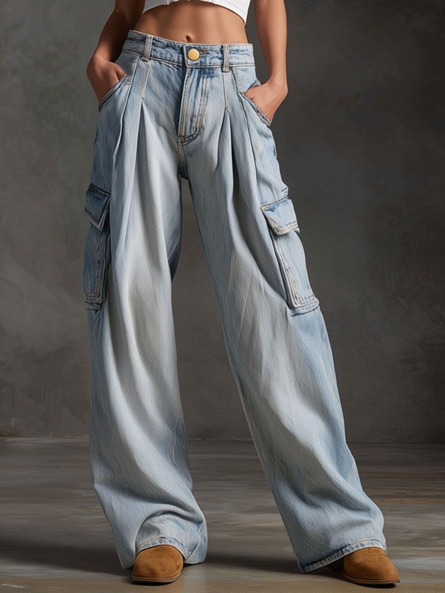 Casual Retro Workwear Light Blue Jeans