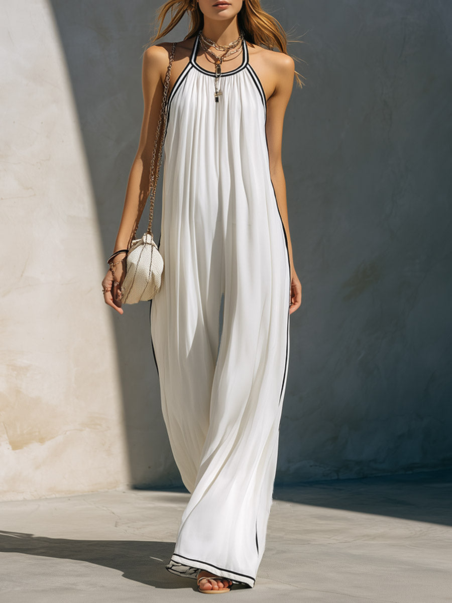 Elegant Urban Piping White Chiffon Jumpsuit