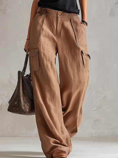 Retro-Casual Color-Block Multi-Pocket Vest &amp; Wide-Leg Pants Set