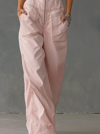 Elegant &amp; Stylish Tulle Trim Pink Denim Jumpsuit