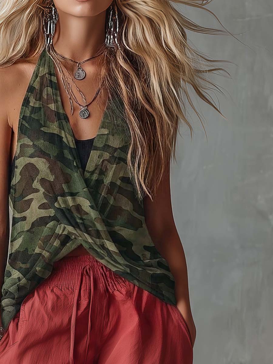 Retro Versatile Fashion V-Neck Leopard Print Chiffon Top