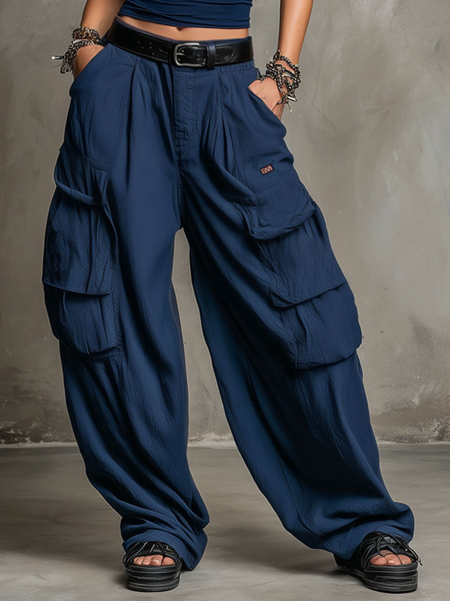 Casual Retro Navy Blue Vest And Cotton Linen Work Pants Set