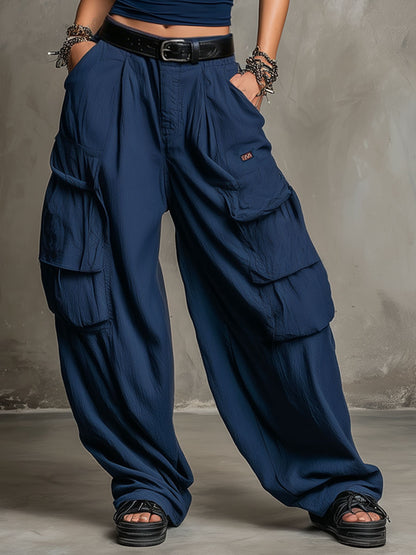 Casual Retro Navy Blue Vest And Cotton Linen Work Pants Set