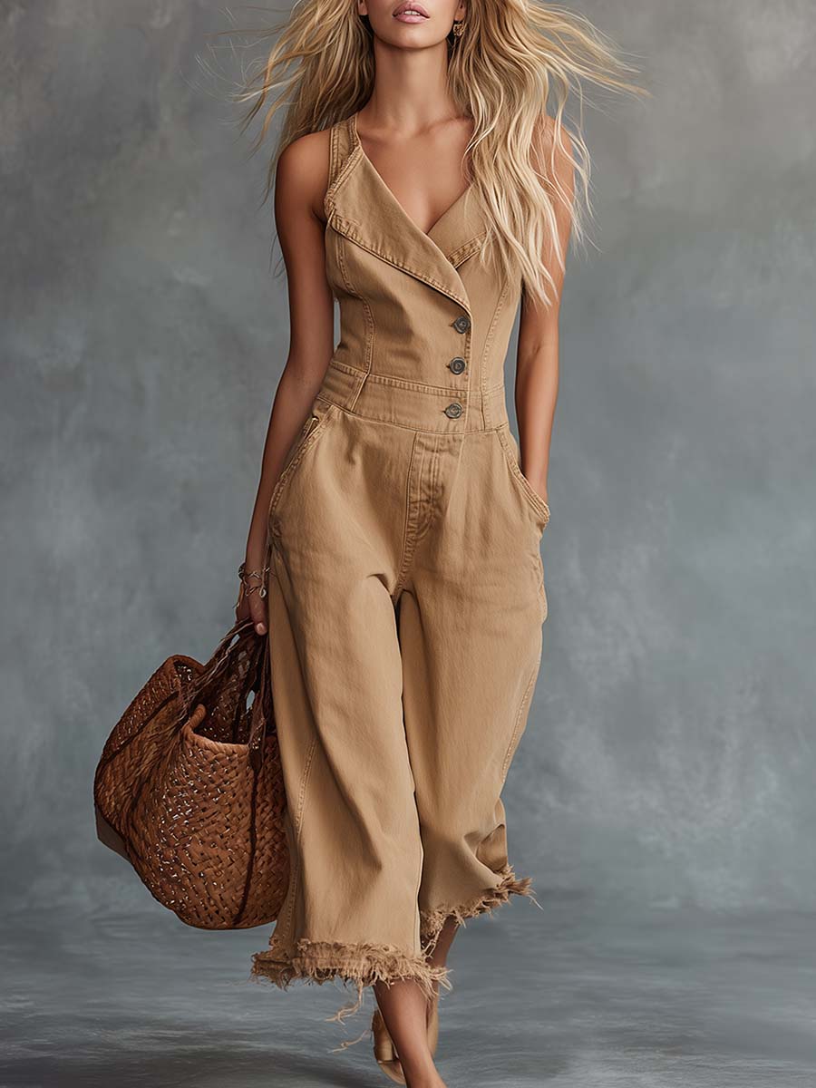 Sierra Desert Sand Denim Jumpsuit Effortless Vintage Utility