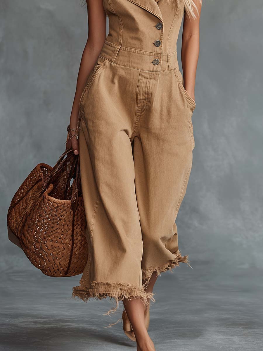 Sierra Desert Sand Denim Jumpsuit Effortless Vintage Utility