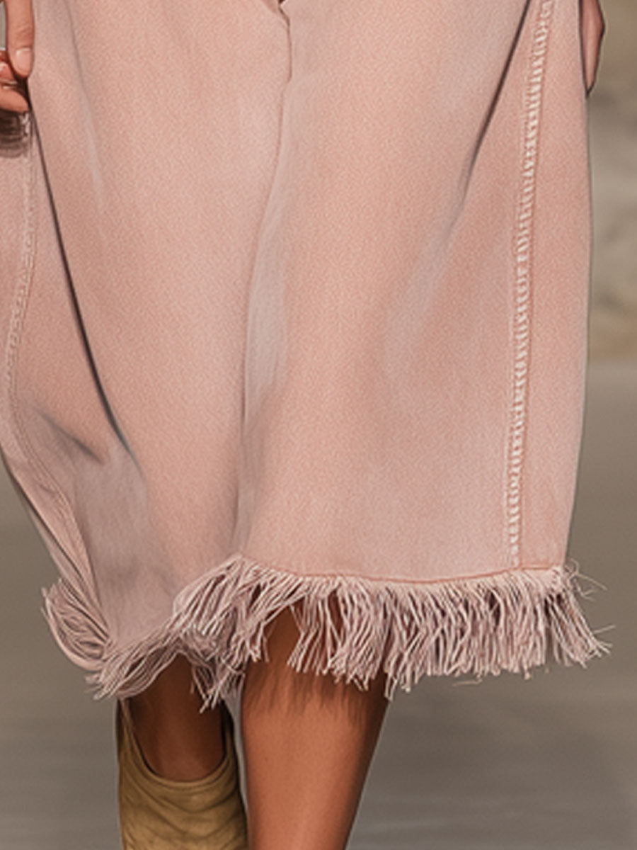 Fashionable Retro Tassel Pink Cropped Jeans