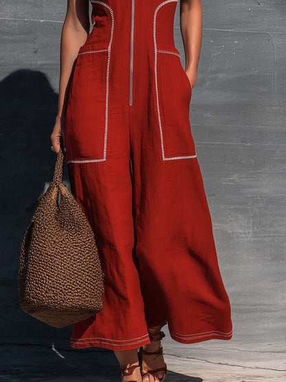 Sorella Terracotta Zip Front Jumpsuit Effortless Resort Glam