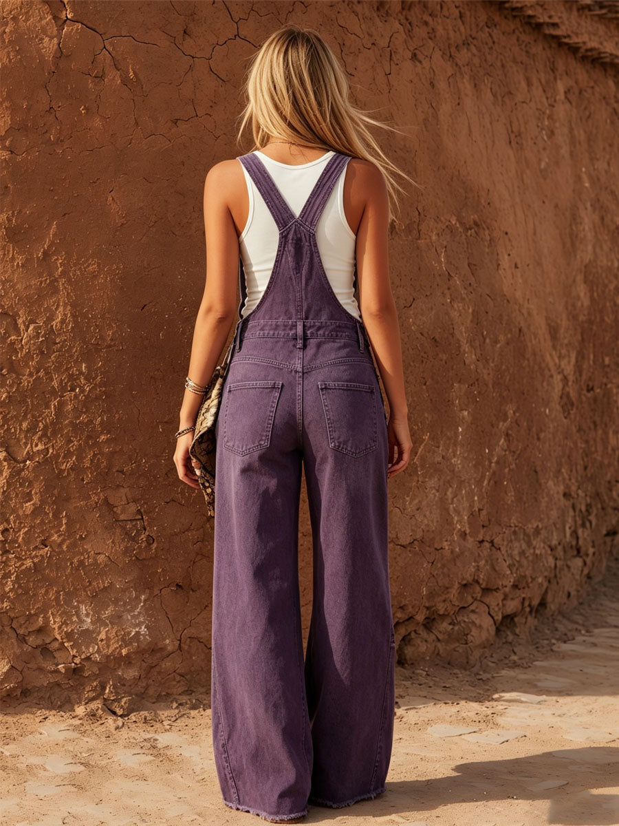 Retro Purple Ripped Denim Overalls