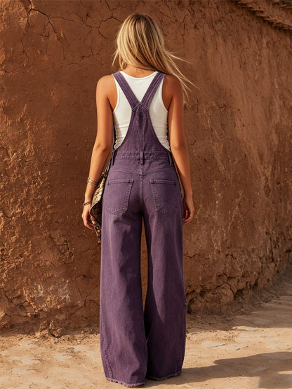Retro Purple Ripped Denim Overalls