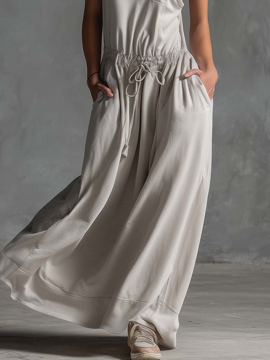 Arlette Soft Oat Lounge Maxi Dress Effortless Relaxed Elegance