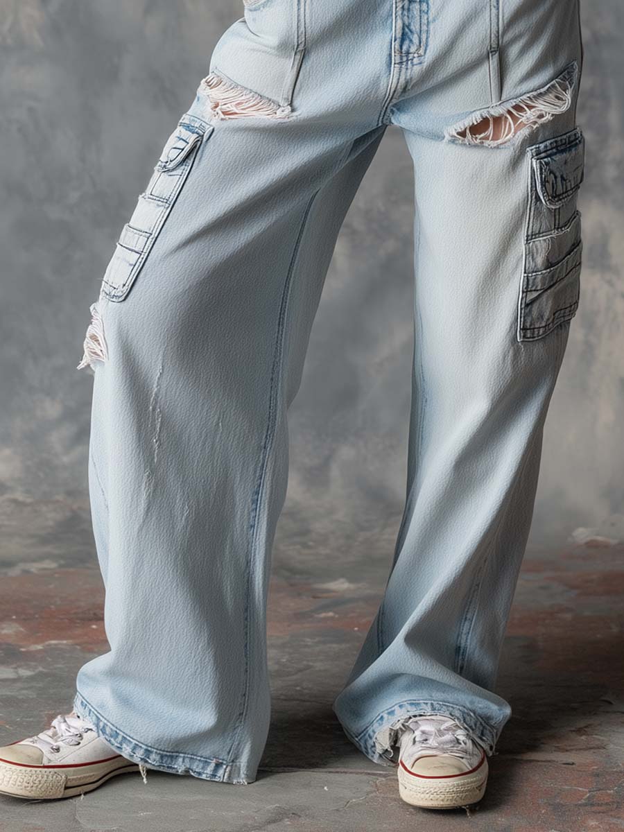 Rowan Light Wash Cargo Denim Jeans Effortless Street Energy