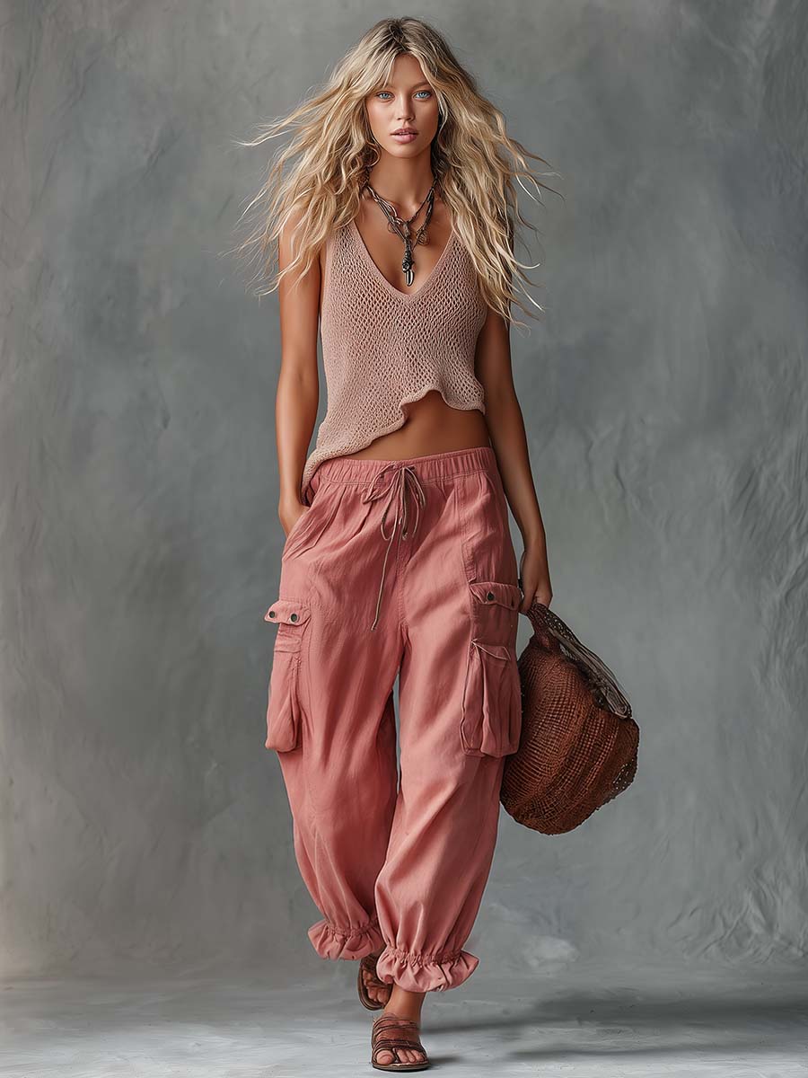 Sahara Rose Knit Cargo Set Effortless Boho Energy