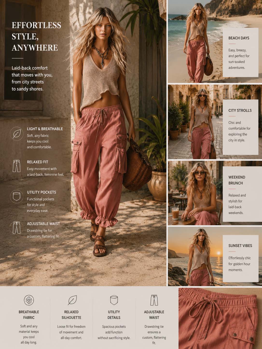 Sahara Rose Knit Cargo Set Effortless Boho Energy