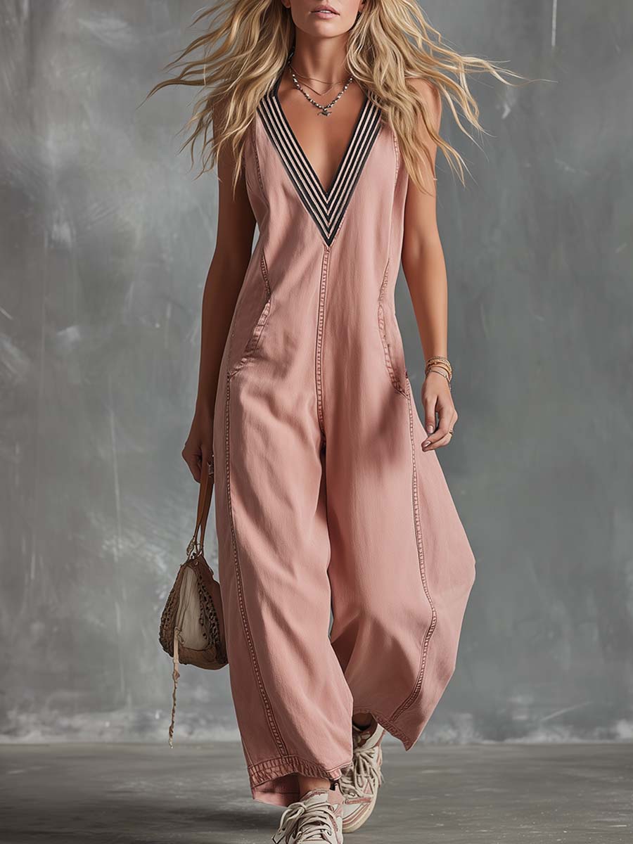 Dusty Rose Denim Jumpsuit Effortless Boho Ease