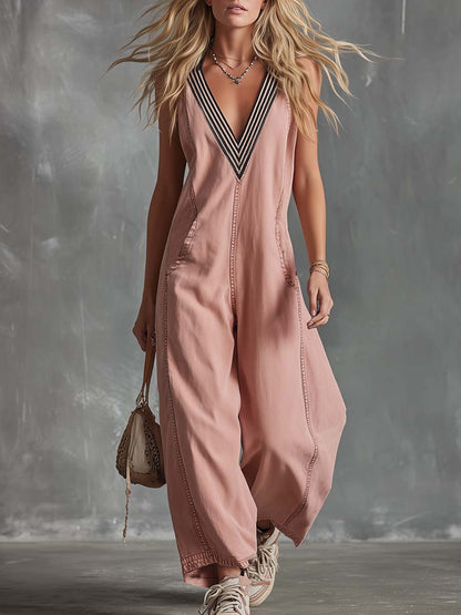 Dusty Rose Denim Jumpsuit Effortless Boho Ease