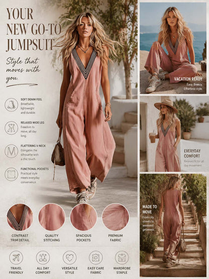 Dusty Rose Denim Jumpsuit Effortless Boho Ease