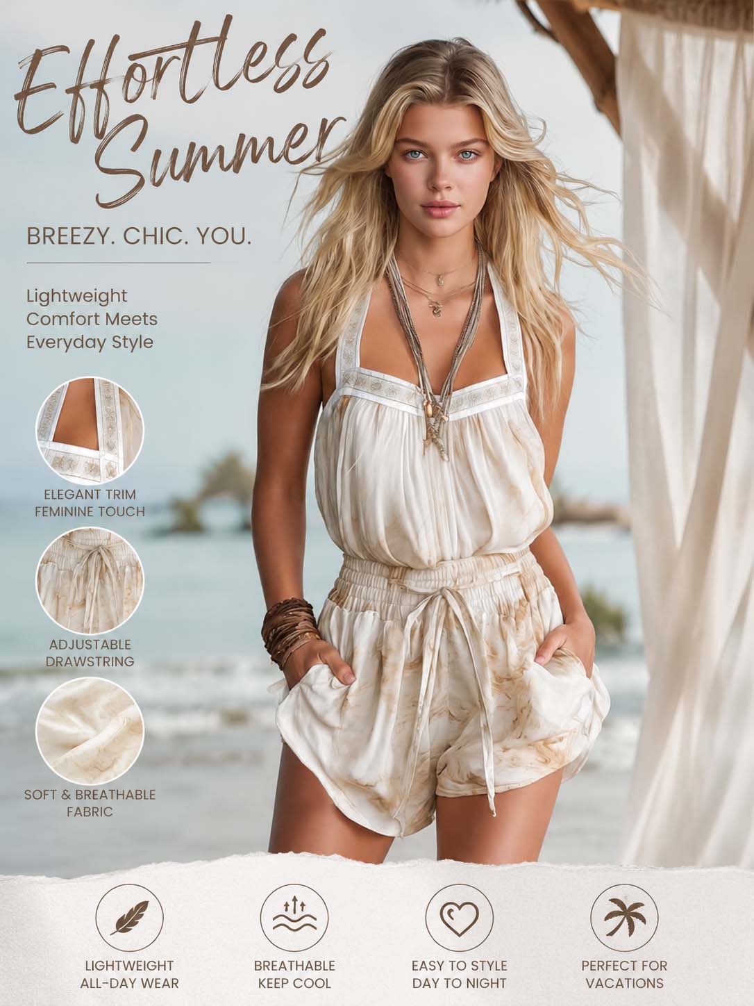 Santorini Sand Boho Romper Effortless Resort Glam