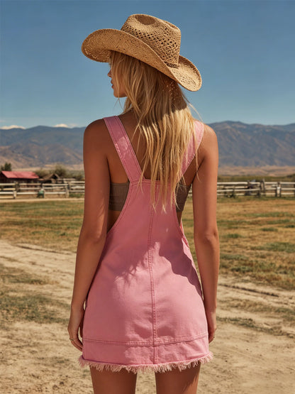 Pink Denim Wide-strap Sleeveless Mini Dress