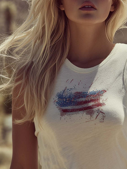 Vintage American Flag Cotton Tank Top Washed Slub Knit Summer Crop Tank