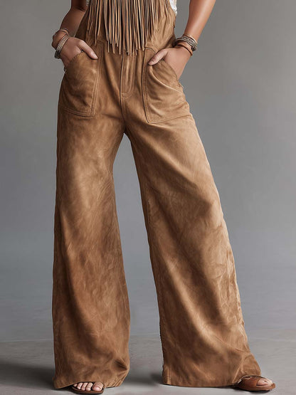 Faux Suede Fringe Wide Leg Jumpsuit Vintage Western Boho Overalls