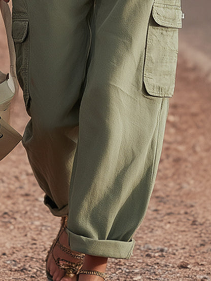 Stylish Casual Green Multi-Pocket Cargo Pants