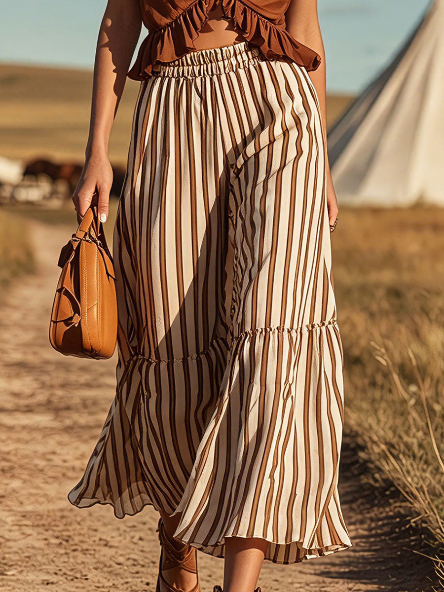 Western Retro Classic Striped Chiffon Pants