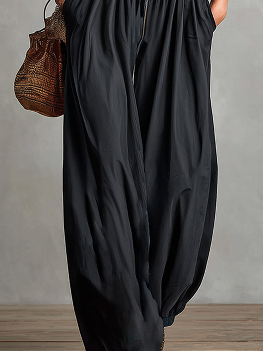 Chic Urban Silhouette Blue Denim Patchwork &amp; Black Cotton Jumpsuit