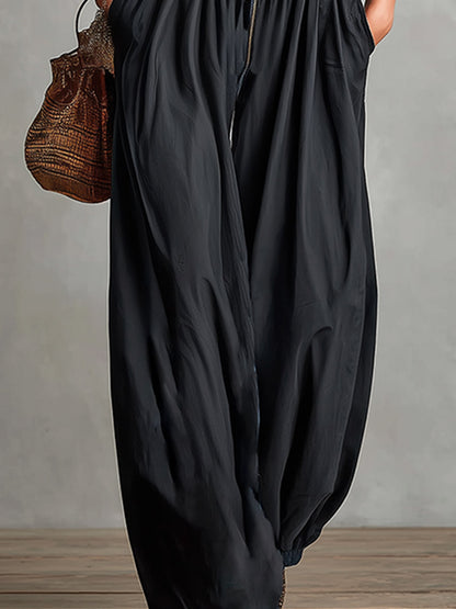 Chic Urban Silhouette Blue Denim Patchwork &amp; Black Cotton Jumpsuit