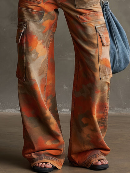 Western Retro Orange Camouflage Work Jeans