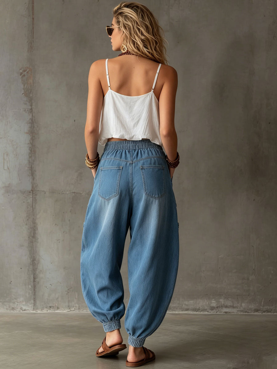 Casual Retro Workwear Blue Balloon Jeans