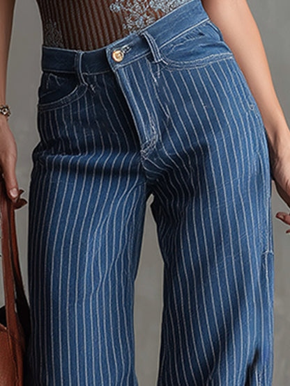 Urban Chic Blue Striped Straight-Leg Jeans