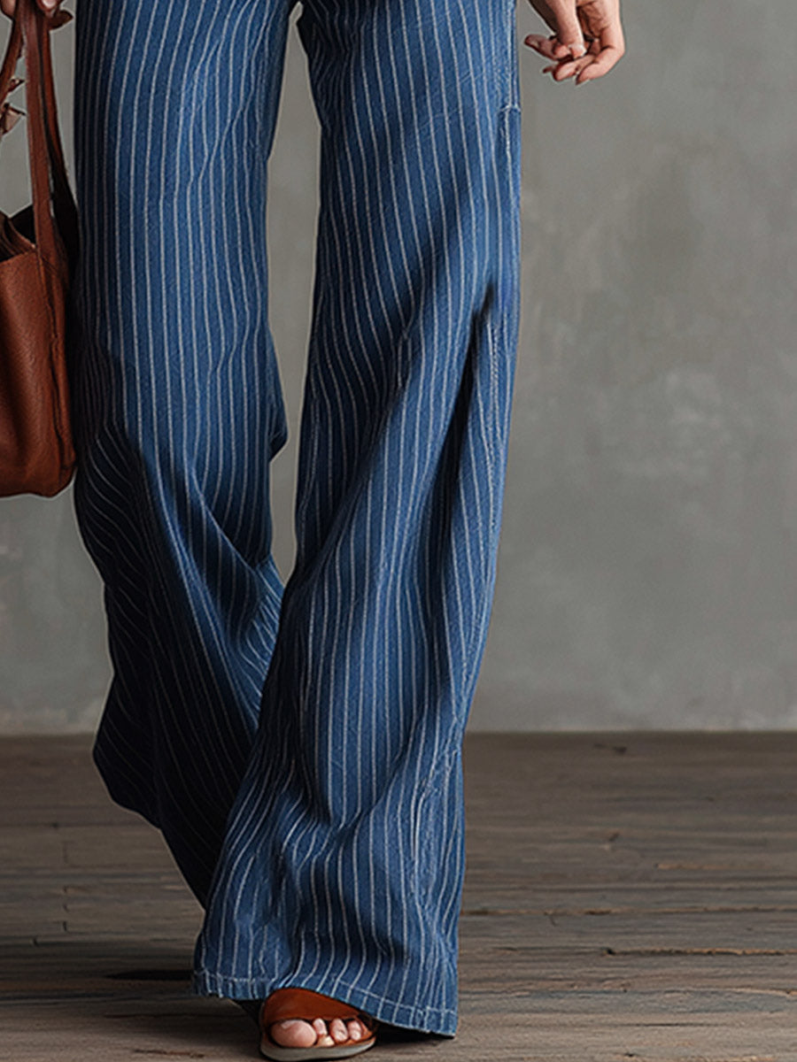 Urban Chic Blue Striped Straight-Leg Jeans