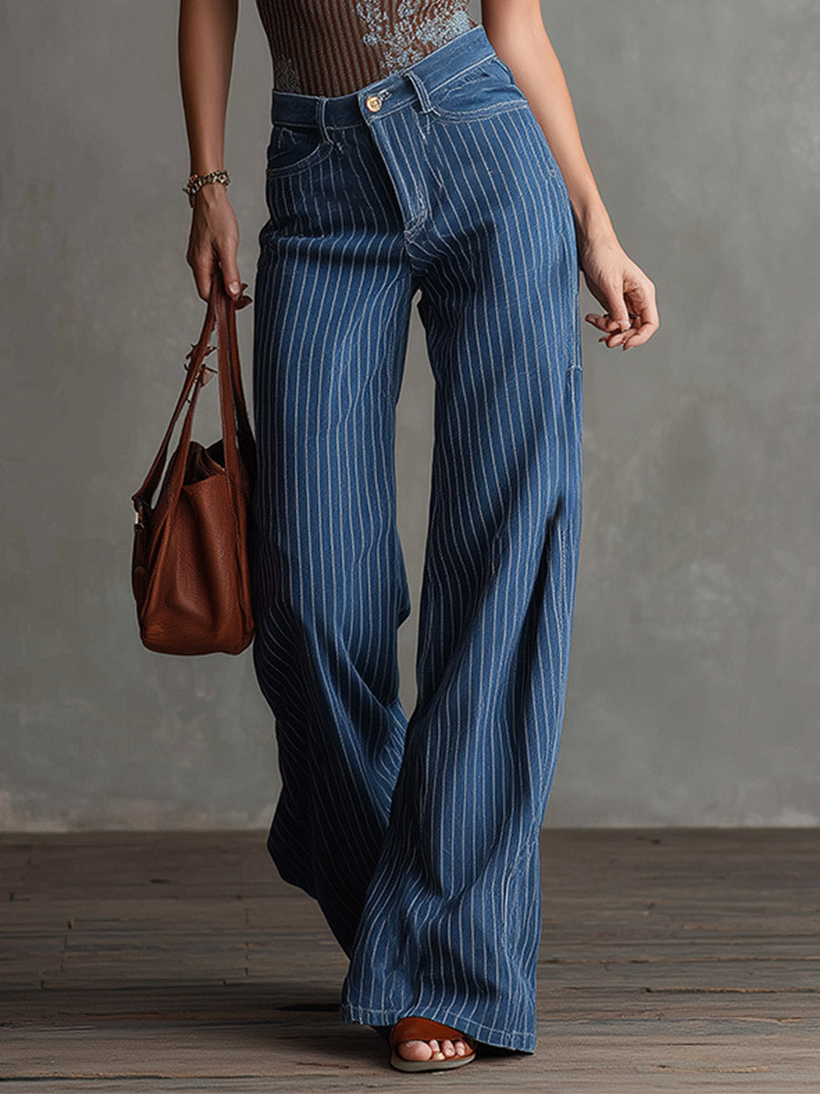 Urban Chic Blue Striped Straight-Leg Jeans