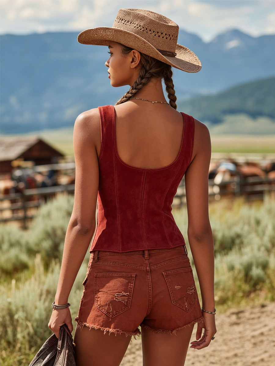Retro Faux Suede Zipper Sleeveless Vest