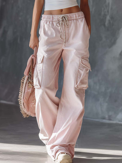 Effortless Cool Girl Matching Set One Shoulder Top And Washed Cargo Pant Outfit